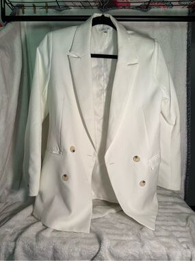 White Double-Breasted Blazer Jacket